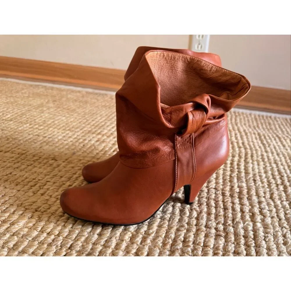 Steve Madden Brown Leather Slouch Ankle Boots Kitten Heel Size 9 M